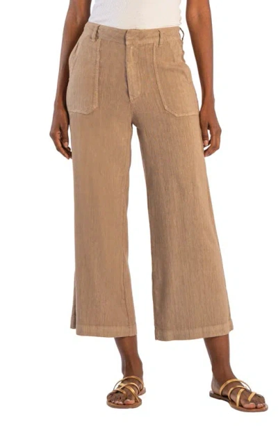 Kut From The Kloth Topaz High Waist Crop Wide Leg Linen Blend Trousers In Khaki