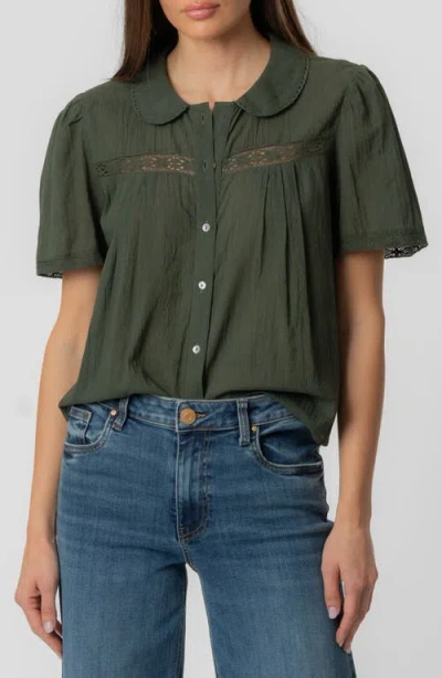 Kut From The Kloth Vienna Lace Trim Cotton Button-front Top In Green