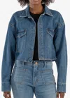 Kut From The Kloth Billie Crop Denim Jacket In Med Base Wash In Blue