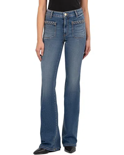 Kut From The Kloth Women's  Ana Jeans Blue Patch Pockets High Rise Flare Red1063