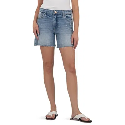 Kut From The Kloth Women's  Hailey Bermuda Shorts Blue Denim Raw Hem Ddr2818