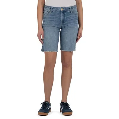 Kut From The Kloth Women's  Natalie Bermuda Shorts Blue Denim Raw Hem Gbo2022