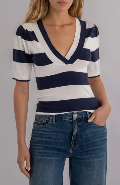 Kut From The Kloth Yona Stripe Puff Sleeve Sweater In Blue