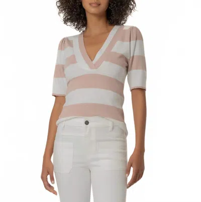 Kut From The Kloth Yona Striped V-neck Sweater In White/ Blush In Multi