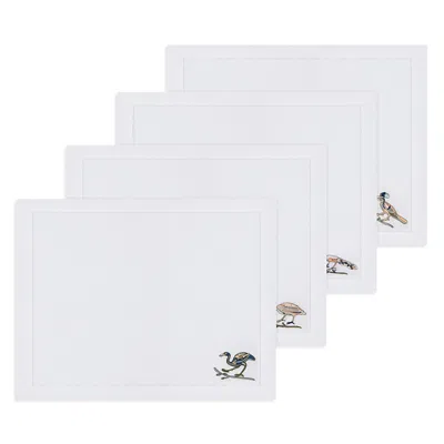 Kutnia Bird Motif Embroidered Linen Placemats, Set Of 4 In Multi
