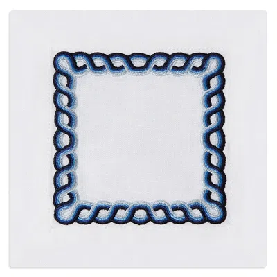 Kutnia Bodrum Ropework Embroidered Cocktail Napkins, Set Of 4 In Blue