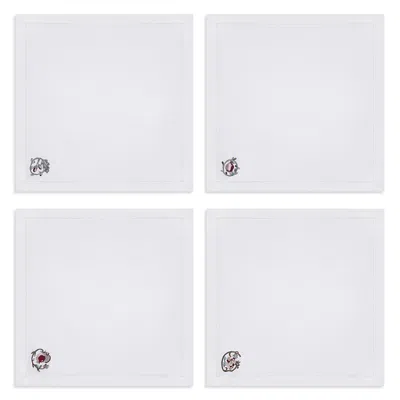 Kutnia Fruit Motif Embroidered Linen Cocktail Napkins, Set Of 4 In White