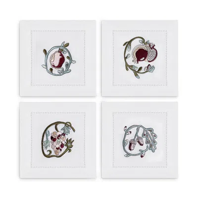 Kutnia Fruit Motif Embroidered Linen Napkins, Set Of 4 In Multi
