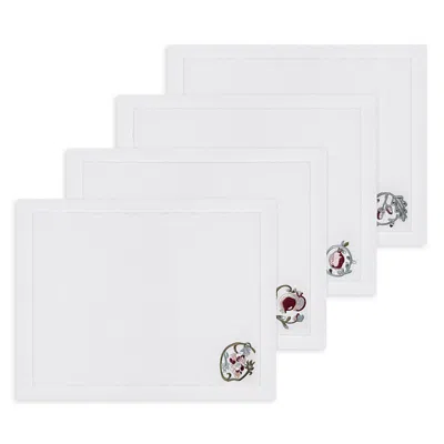 Kutnia Fruit Motif Embroidered Linen Placemats, Set Of 4 In White