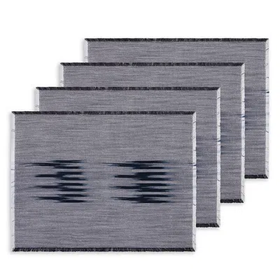 Kutnia Peshtemal Ikat Cotton Fringe Placemats, Set Of 4 In Gray