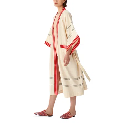 Kutnia Peshtemal Kimono With Kutnu Trim In Neutral