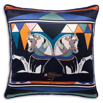 Kutnia Zeugma Twin Horse Printed Silk Throw Pillow In Multi