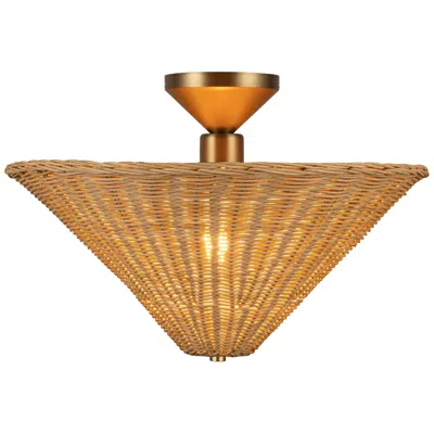 Kuzco Alora Mood Bridgette E26 16-in Brushed Gold/rattan Semi-flush Mount
