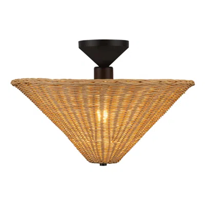 Kuzco Alora Mood Bridgette E26 16-in Matte Black/rattan Semi-flush Mount