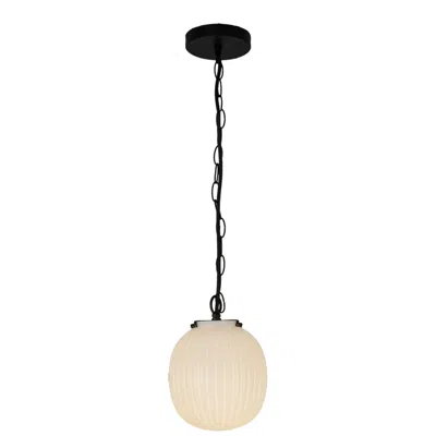Kuzco Alora Mood Cherise E26 7-in Matte Black/glossy Ribbed Opal Glass Pendant