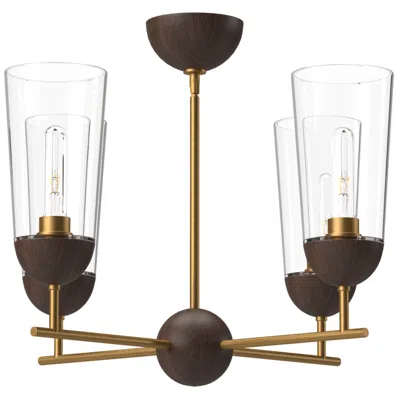 Kuzco Alora Mood Emil E26 25-in Aged Gold/walnut 4 Lights Chandeliers