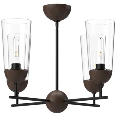 Kuzco Alora Mood Emil E26 25-in Matte Black/walnut 4 Lights Chandeliers