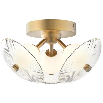 Kuzco Alora Mood Hera Led 12-in Brushed Gold/clear Ribbed Glass Flush Mount
