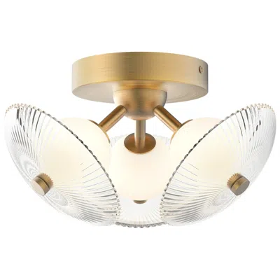 Kuzco Alora Mood Hera Led 12-in Brushed Gold/clear Ribbed Glass Flush Mount