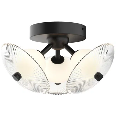 Kuzco Alora Mood Hera Led 12-in Matte Black/clear Ribbed Glass Flush Mount