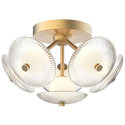 Kuzco Alora Mood Hera Led 16-in Brushed Gold/clear Ribbed Glass Flush Mount
