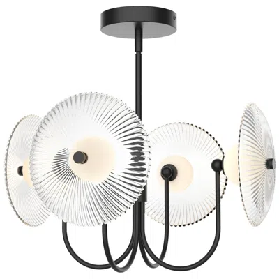 Kuzco Alora Mood Hera Led 21-in Matte Black/clear Ribbed Glass Pendant