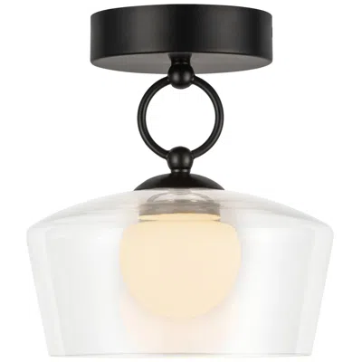 Kuzco Alora Mood Leota Led 8-in Matte Black/clear Glass Semi-flush Mount