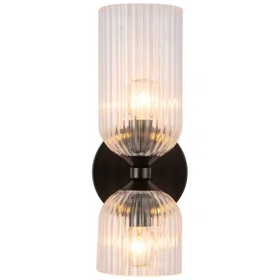 Kuzco Alora Mood Nelly E12 12-in Matte Black/clear Ribbed Glass Wall Vanity In Pink
