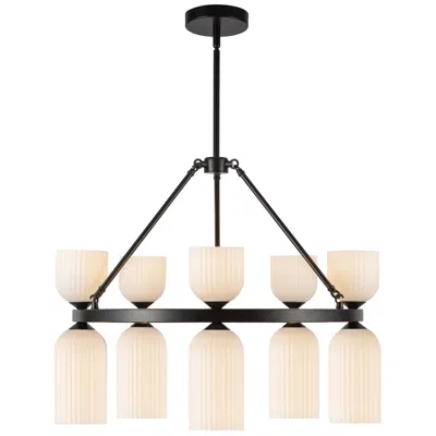 Kuzco Alora Mood Nelly E12 26-in Black/glossy Ribbed Opal Glass Socket Chandelier
