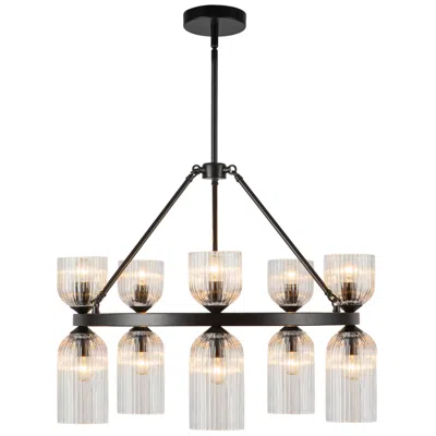 Kuzco Alora Mood Nelly E12 26-in Matte Black/clear Ribbed Glass Socket Chandelier
