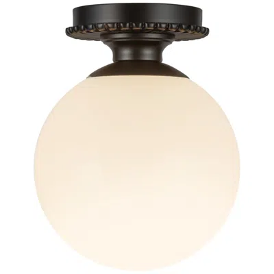 Kuzco Alora Mood Otis E26 8-in Matte Black/glossy Opal Glass Semi-flush Mount