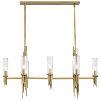 Kuzco Alora Torres E12 38-in Ribbed Glass/vintage Brass Linear Pendant