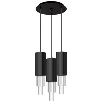 Kuzco Bordeaux 12-in Matte Black/clear Ribbed Glass 3-light Multi Pendant