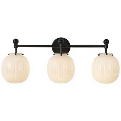 Kuzco Cherise 29-in Matte Black Bathroom Vanity Light W/ Glossy Ribbed Opal Glass