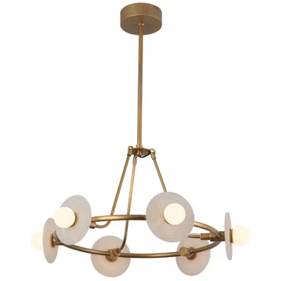 Kuzco Dahlia 28-in Vintage Brass Led Chandelier Alabaster Plates And Opal Glass