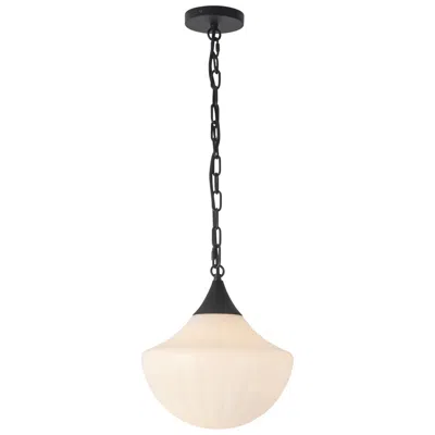 Kuzco Farrah 12-in Matte Black Pendant With Ribbed Opal Glass