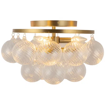 Kuzco Faye 18-in Brushed Gold Semi-flush Mount With Clear Ribbed Glass