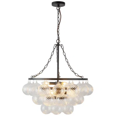 Kuzco Faye 24-in Matte Black Chandelier With Clear Ribbed Glass