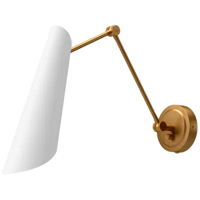 Kuzco Gabriel Aged Gold With White Swing Arm Wall Lamp