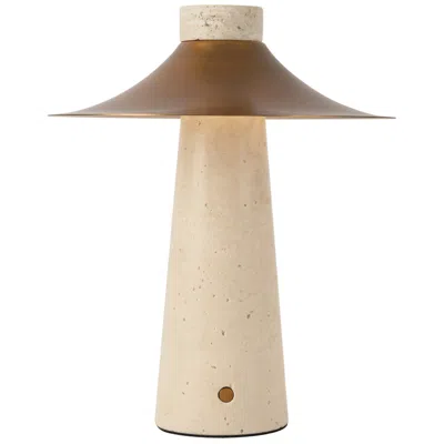 Kuzco Hagen 12-in Vintage Brass Dimmable Led Table Lamp With Travertine Base