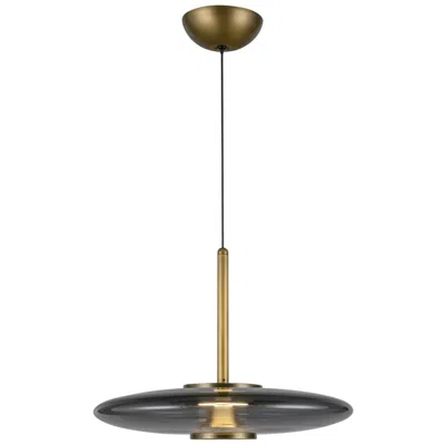 Kuzco Kyoto Led 18-in Vintage Brass/smoked Glass Pendant