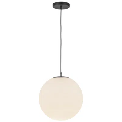 Kuzco Marco E26 12-in (196-in Wire) Black/opal Glass Pendant