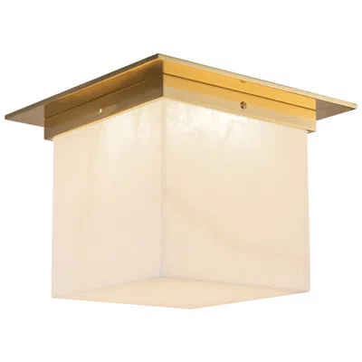 Kuzco Mineral 11-in Alabaster Square Flush Mount With Patina Brass Finish