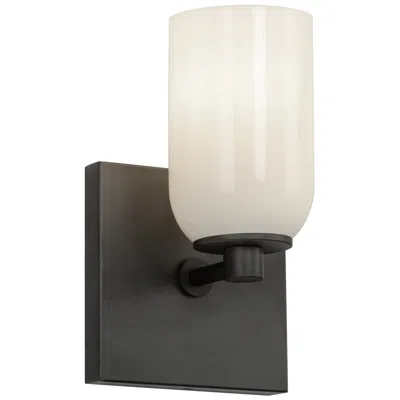 Kuzco Nola E26 4-in Black/glossy Opal Glass Wall Sconce