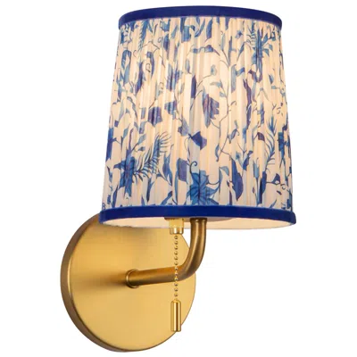 Kuzco Scout 10-in Brushed Gold Wall/vanity Light W/ Patterned Pleated Blue Linen