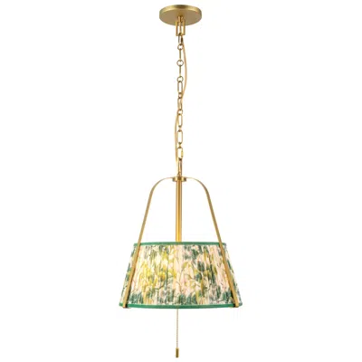 Kuzco Scout 13-in Brushed Gold Pendant With Patterned Pleated Green Linen Shade