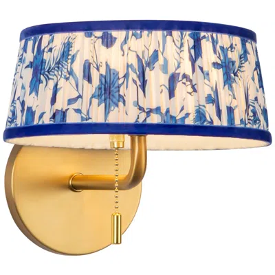 Kuzco Scout 7-in Brushed Gold Wall/vanity Light W/ Patterned Pleated Blue Linen