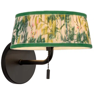 Kuzco Scout 7-in Matte Black Wall/vanity Light W/ Patterned Pleated Green Linen