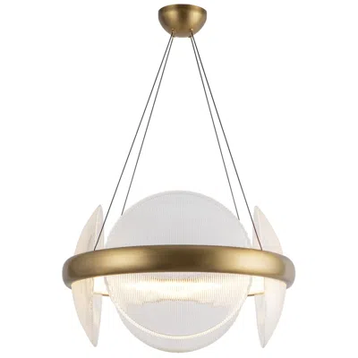 Kuzco Taurus Led 22-in Vintage Brass/clear Ribbed Glass Led Chandelier