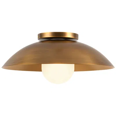 Kuzco Umbra 14-in Vintage Brass Semi-flush Mount With Matte Opal Glass Diffuser In Multi